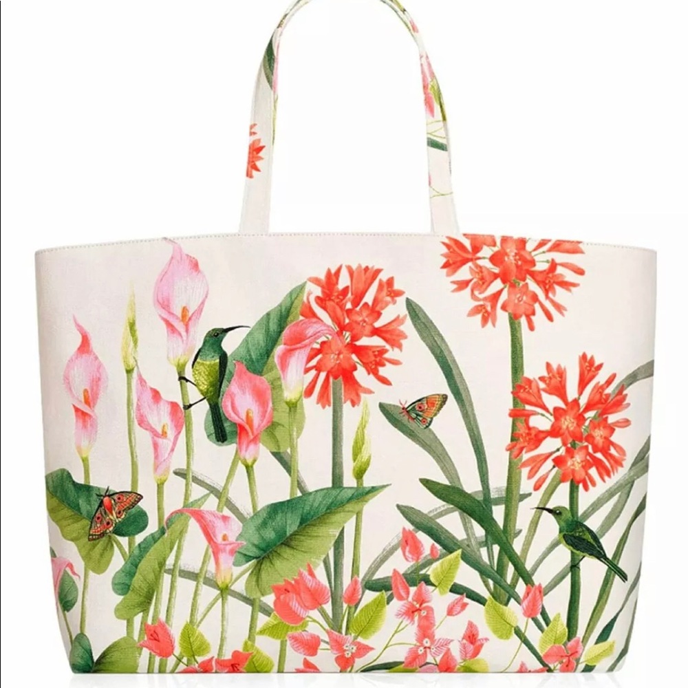Estee Lauder White Floral with Butterfly Bird Large Tote Shopper Beach Bag *NEW*